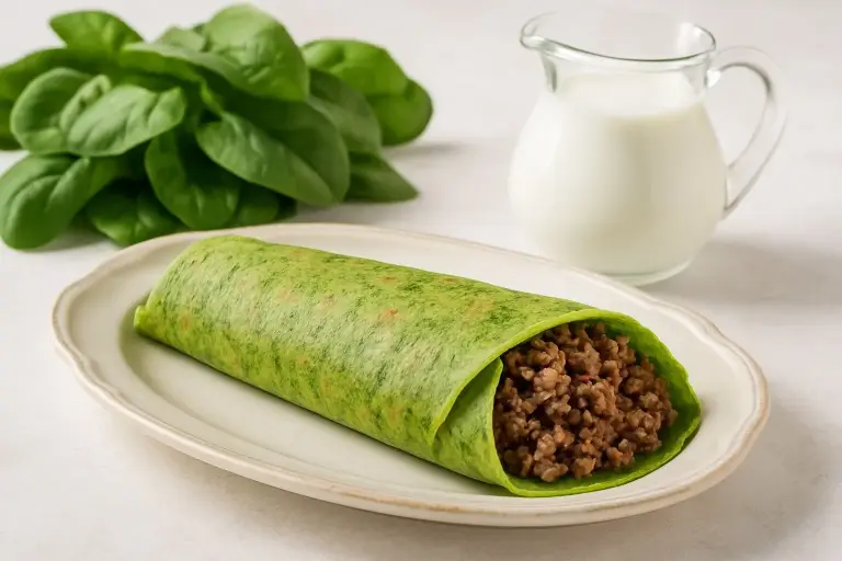 Foto ilustrativa da receita de Panqueca de carne com espinafre